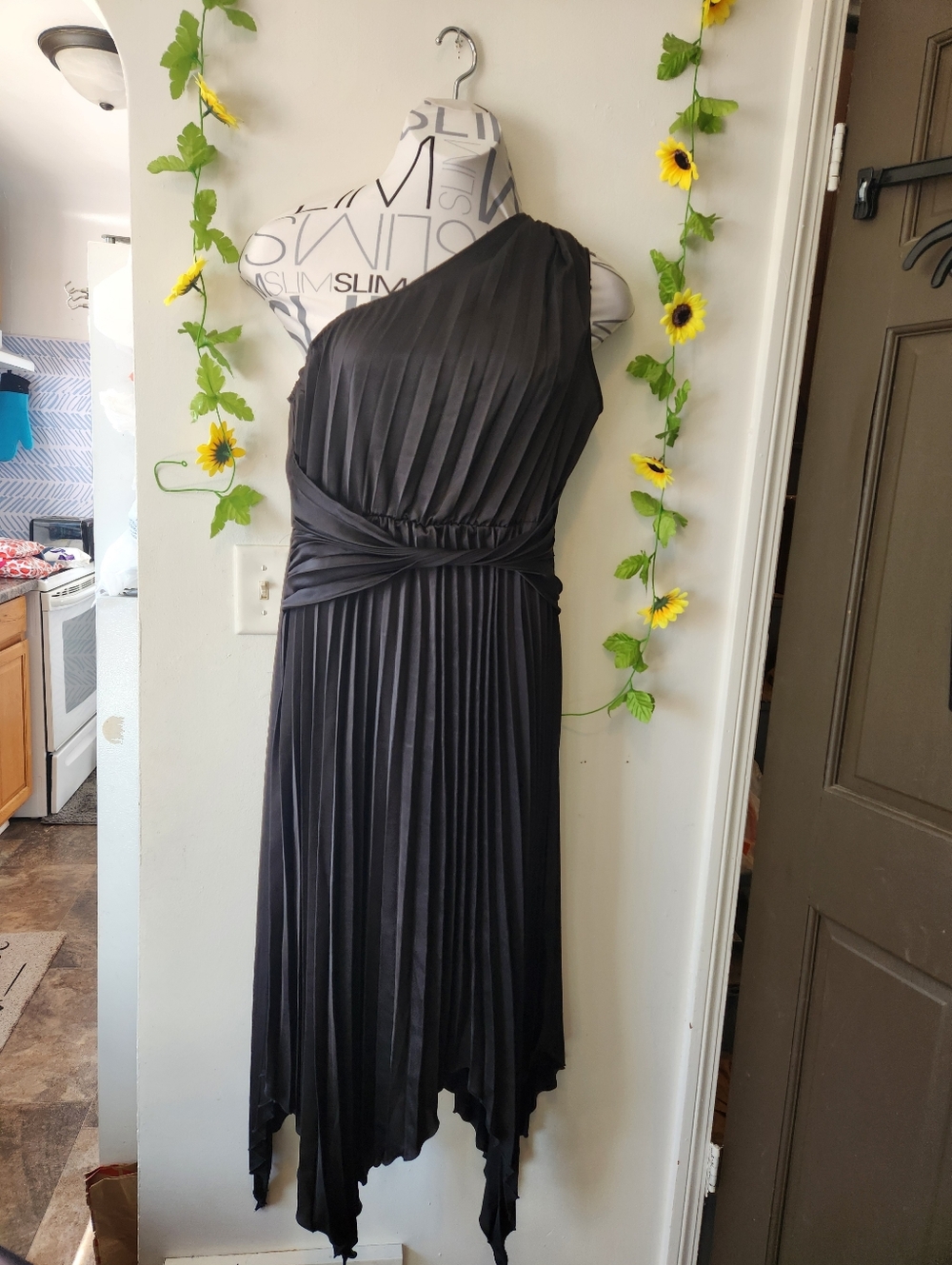 Nwt Angashion Xlarge Black Pleated One Shoulder Formal Cocktail Dress